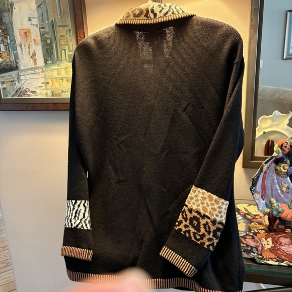 Vintage Rich and Levy Cardigan Sweater Womens Black&Red Gold Pearl Buttons Sz L - Picture 3 of 14